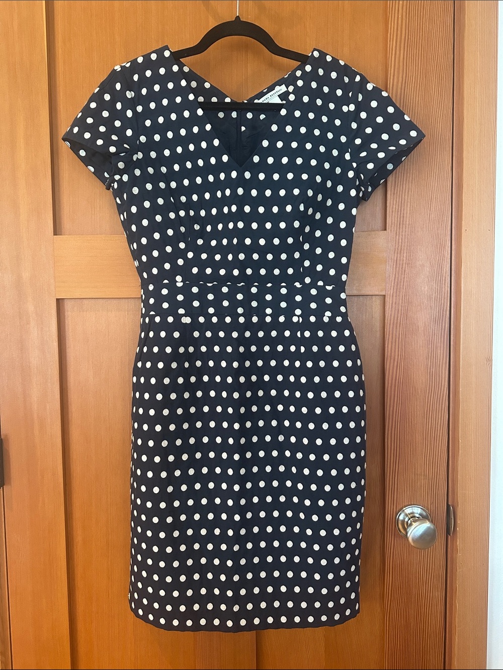 Banana Republic Navy Blue and White Polka Dot Sheath Dress
